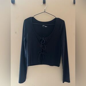 Aerie Black Lace-Up Long Sleeve Top